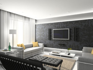 Modern interior. 3D render. Living-room. Exclusive design.